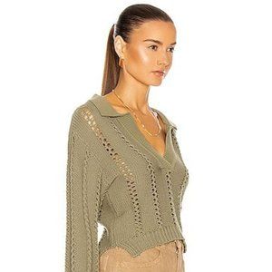 $345 Jonathan Simkhai Berenice Long Sleeve Polo In Lichen Jade Eucalyptus